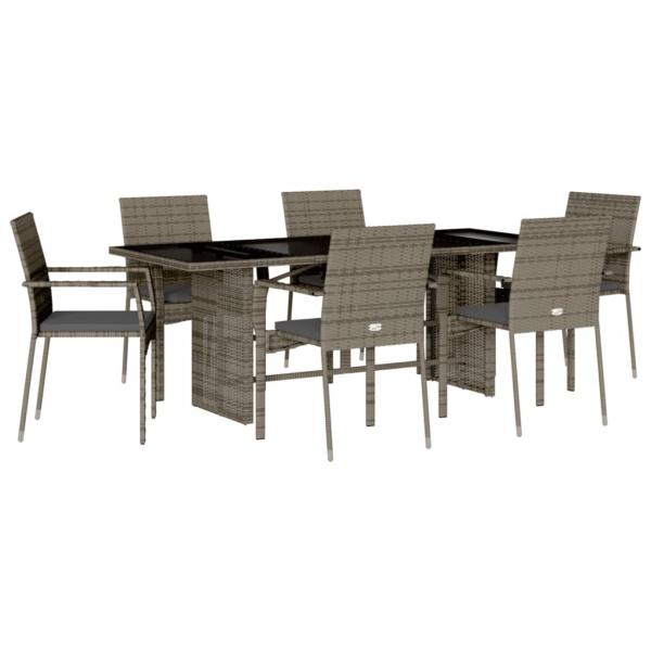 7-tlg. Garten-Essgruppe mit Kissen Grau Poly Rattan