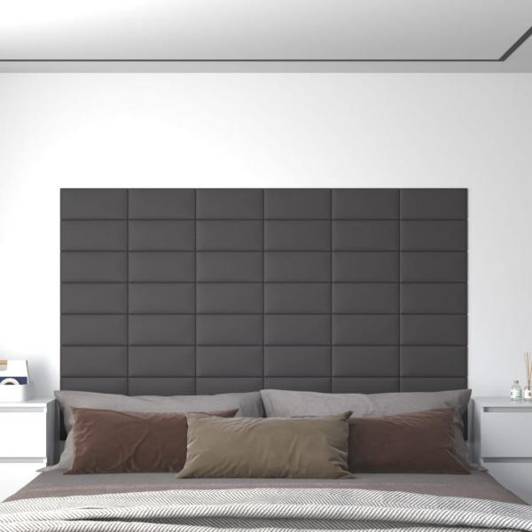 ARDEBO.de - Wandpaneele 12 Stk. Grau 30x15 cm Kunstleder 0,54 m²