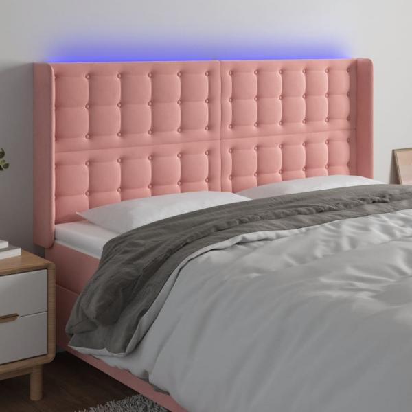 ARDEBO.de - LED Kopfteil Rosa 163x16x118/128 cm Samt
