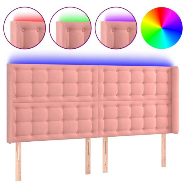 LED Kopfteil Rosa 163x16x118/128 cm Samt