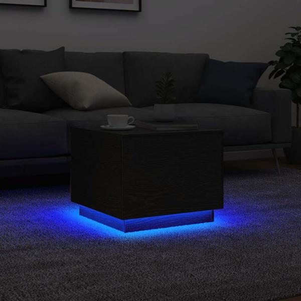 ARDEBO.de - Couchtisch mit LED-Leuchten Schwarz Eichen-Optik 50x50x40 cm