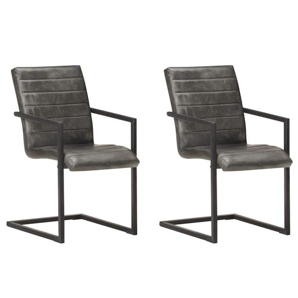 ARDEBO.de - Freischwinger 2 Stk. Grau Echtleder