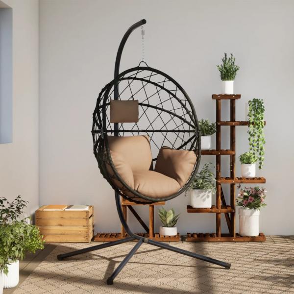ARDEBO.de - Hängesessel Ei-Design mit Ständer Taupe Rattan und Stahl