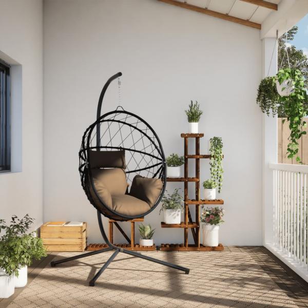Hängesessel Ei-Design mit Ständer Taupe Rattan und Stahl
