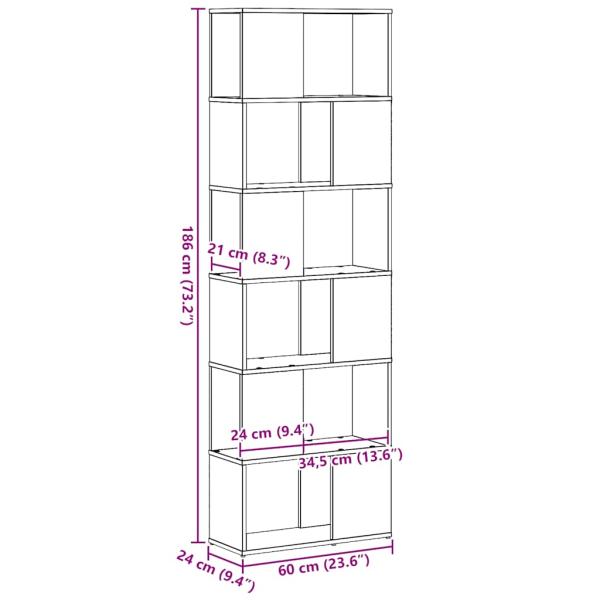 Bücherregal/Raumteiler Schwarz Eichen-Optik 60x24x186 cm