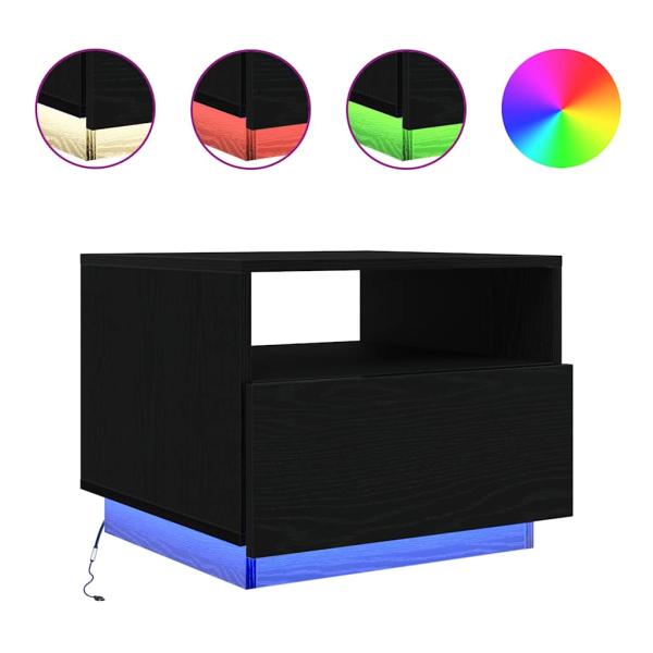 Couchtisch mit LED-Leuchten Schwarz Eichen-Optik 50x49x40 cm