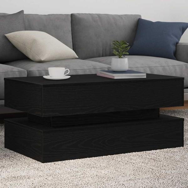 ARDEBO.de - Couchtisch mit LED-Leuchten Schwarz Eichen-Optik 90x50x40 cm