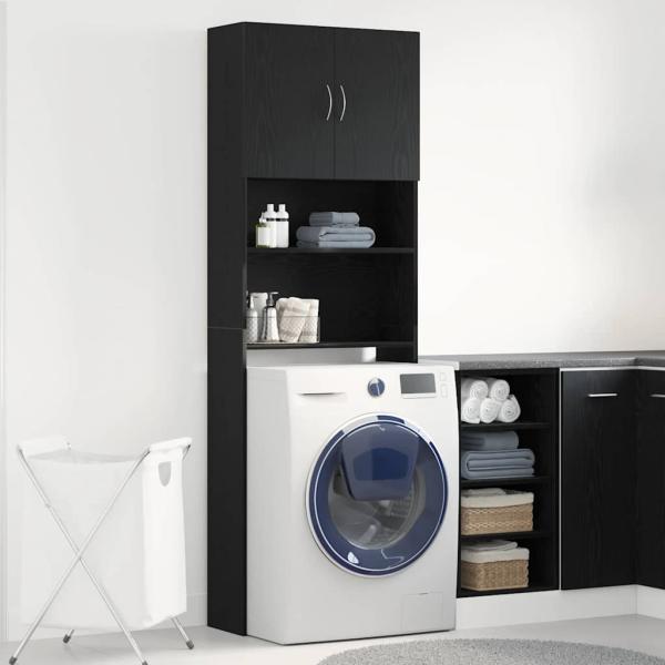 ARDEBO.de - Waschmaschinenschrank Schwarz Eichen-Optik 64x24x190 cm