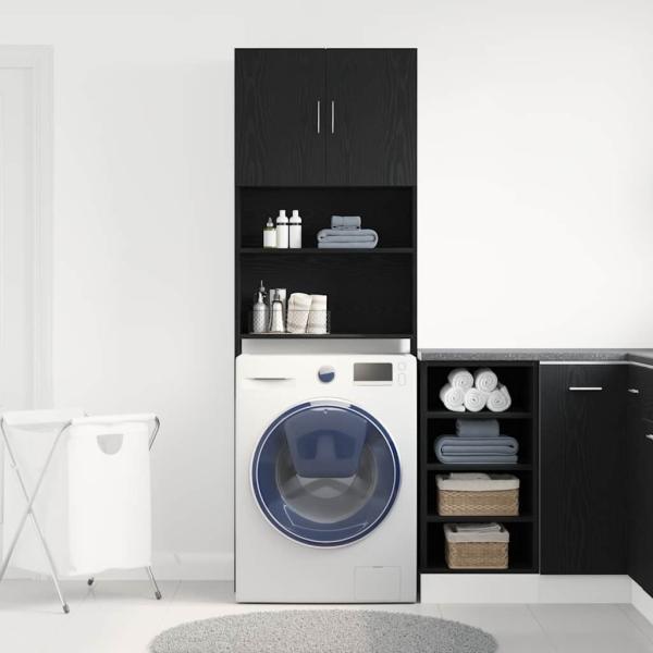 Waschmaschinenschrank Schwarz Eichen-Optik 64x24x190 cm