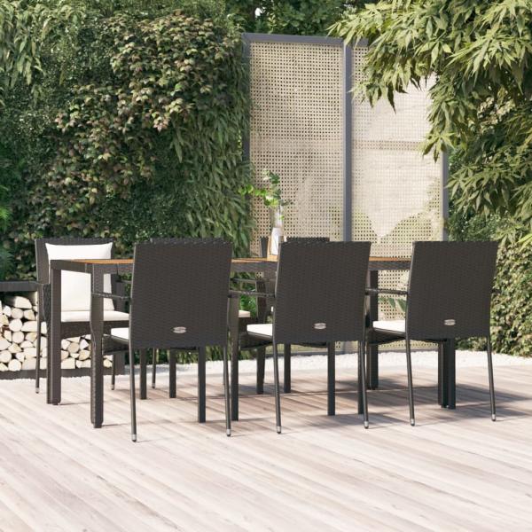 ARDEBO.de - 7-tlg. Garten-Essgruppe mit Kissen Schwarz Poly Rattan