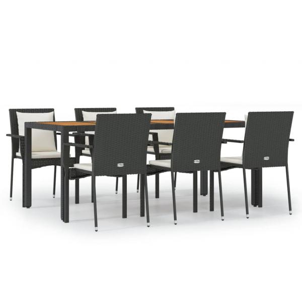 7-tlg. Garten-Essgruppe mit Kissen Schwarz Poly Rattan