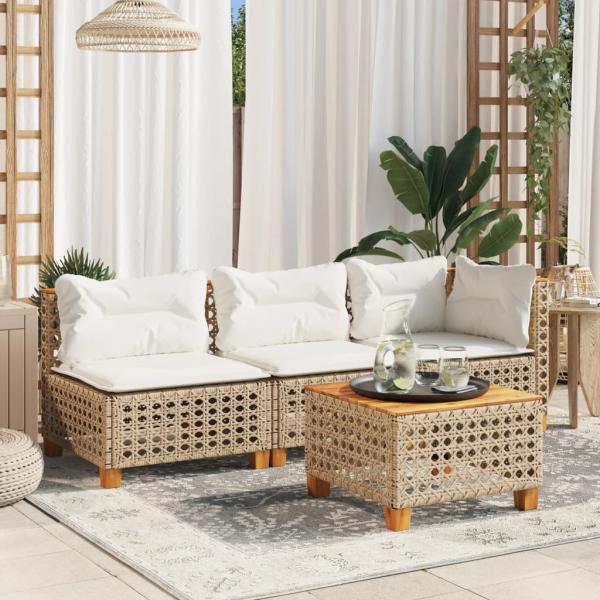 ARDEBO.de - Gartensofa mit Kissen 3-Sitzer Beige Poly Rattan