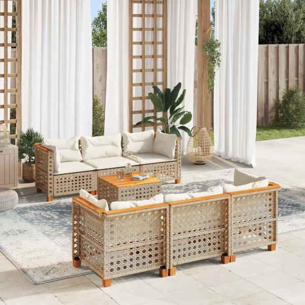 ARDEBO.de - 7-tlg. Garten-Sofagarnitur mit Kissen Beige Poly Rattan