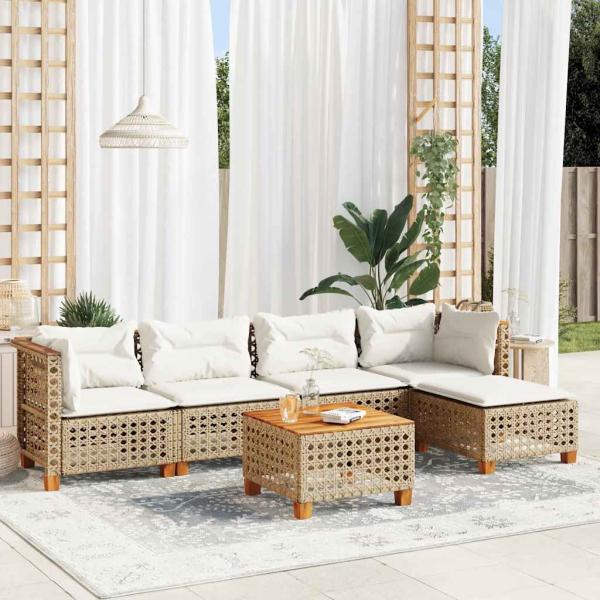 ARDEBO.de - 6-tlg. Garten-Sofagarnitur mit Kissen Beige Poly Rattan