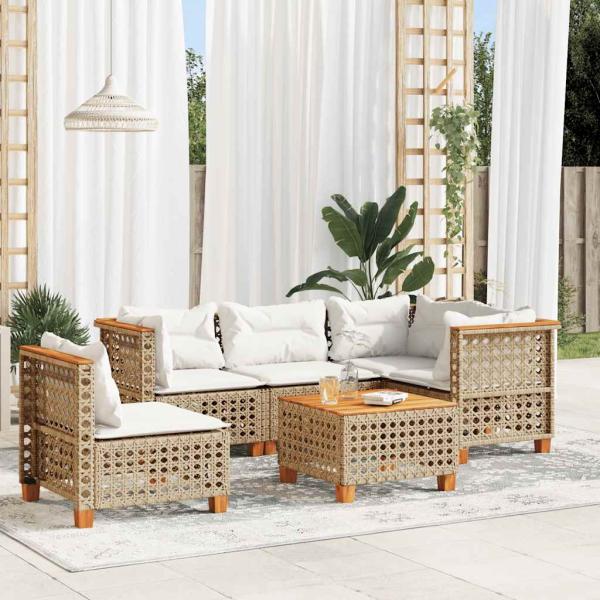 ARDEBO.de - 6-tlg. Garten-Sofagarnitur mit Kissen Beige Poly Rattan