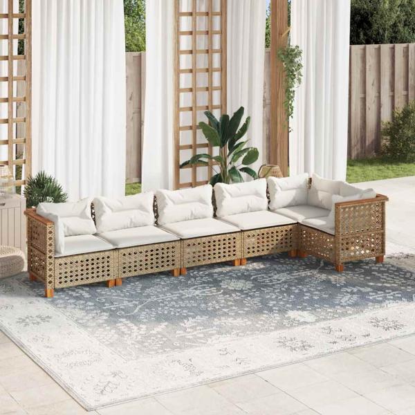 ARDEBO.de - 6-tlg. Garten-Sofagarnitur mit Kissen Beige Poly Rattan