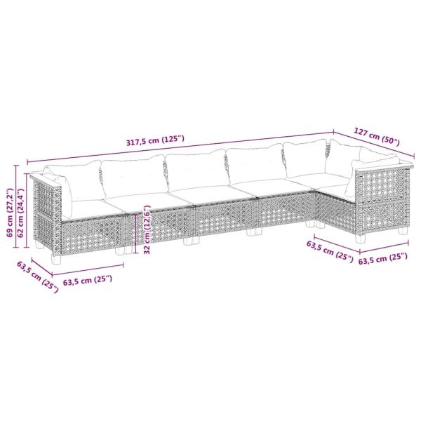 6-tlg. Garten-Sofagarnitur mit Kissen Beige Poly Rattan