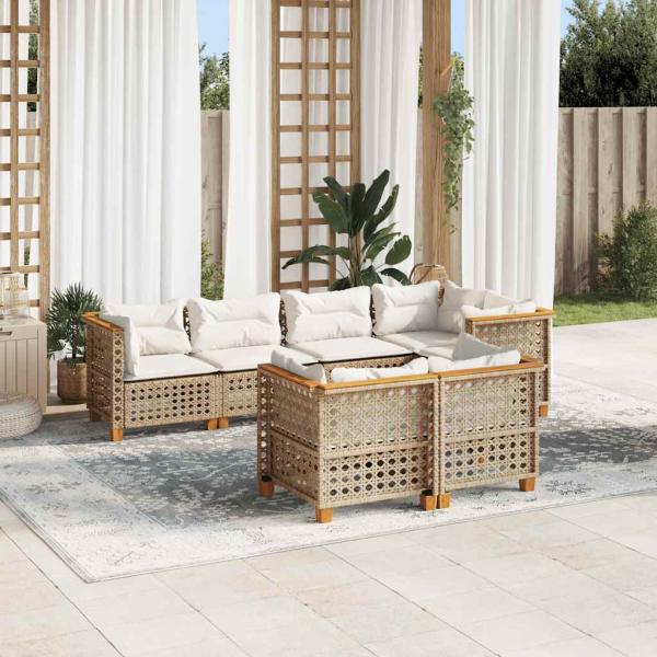ARDEBO.de - 7-tlg. Garten-Sofagarnitur mit Kissen Beige Poly Rattan