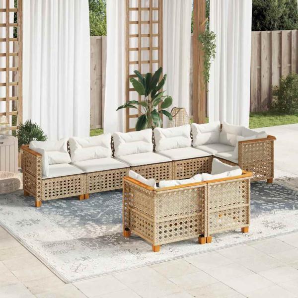 ARDEBO.de - 8-tlg. Garten-Sofagarnitur mit Kissen Beige Poly Rattan