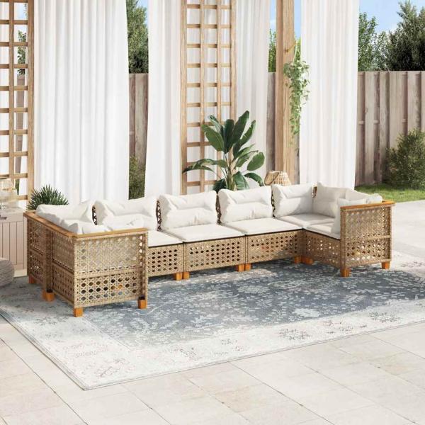 ARDEBO.de - 7-tlg. Garten-Sofagarnitur mit Kissen Beige Poly Rattan