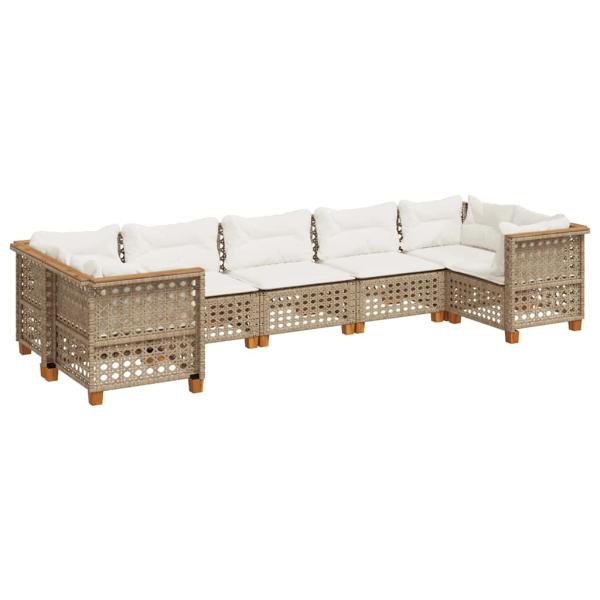 7-tlg. Garten-Sofagarnitur mit Kissen Beige Poly Rattan