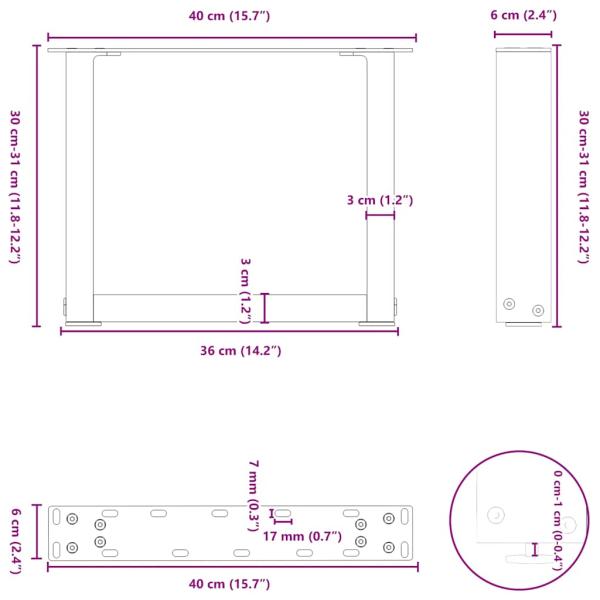 Couchtischbeine U-Form 2 Stk. Naturstahl 40x(30-31) cm Stahl