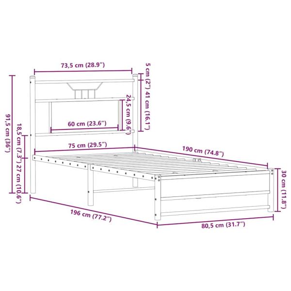 Bettgestell ohne Matratze Braun Eiche 75x190 cm Holzwerkstoff