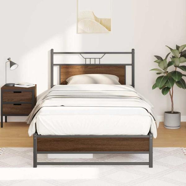 Bettgestell ohne Matratze Braun Eiche 100x190 cm Holzwerkstoff