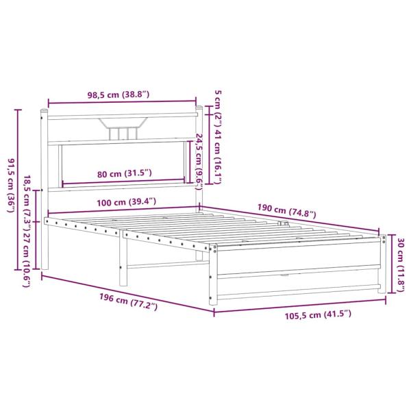 Bettgestell ohne Matratze Braun Eiche 100x190 cm Holzwerkstoff