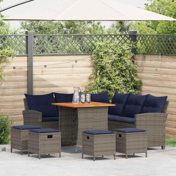 ARDEBO.de - 6-tlg. Garten-Sofagarnitur mit Kissen L-Form Grau Poly Rattan