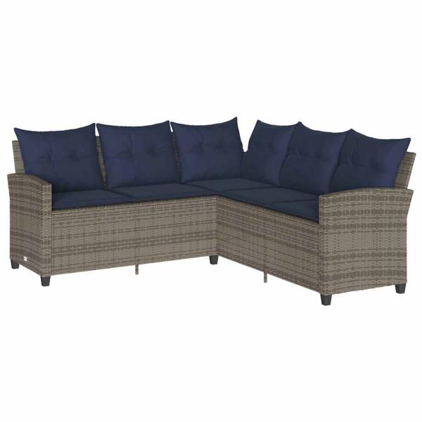 6-tlg. Garten-Sofagarnitur mit Kissen L-Form Grau Poly Rattan