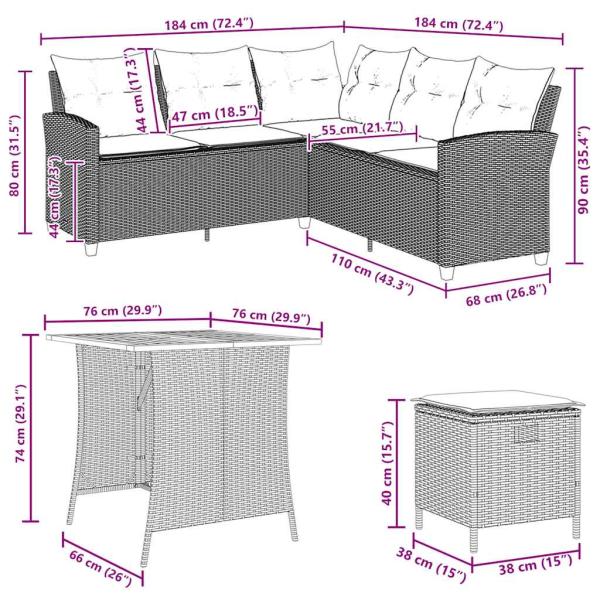 6-tlg. Garten-Sofagarnitur mit Kissen L-Form Grau Poly Rattan