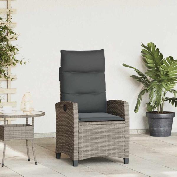ARDEBO.de - Gartensessel mit Beistelltisch Verstellbar Grau Poly Rattan