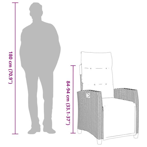 Gartensessel mit Beistelltisch Verstellbar Grau Poly Rattan