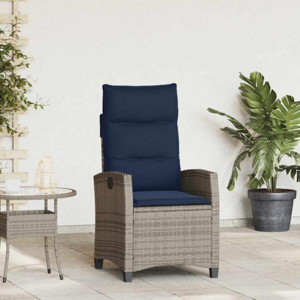 ARDEBO.de - Gartensessel mit Beistelltisch Verstellbar Grau Poly Rattan