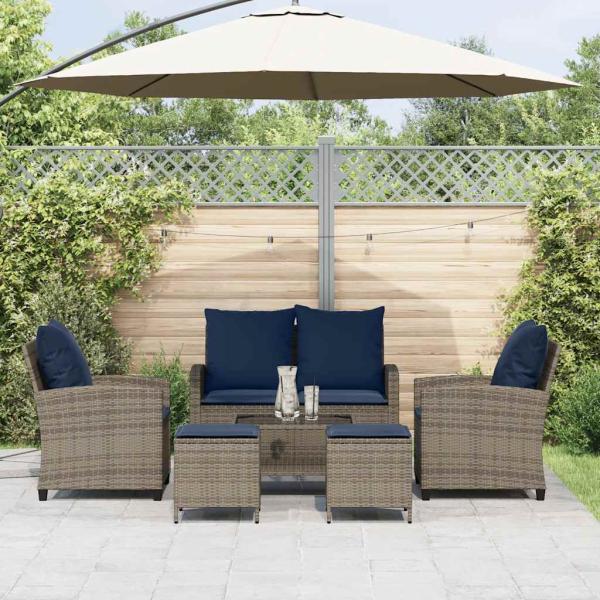6-tlg. Garten-Sofagarnitur mit Kissen Grau Poly Rattan