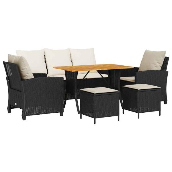 6-tlg. Garten-Sofagarnitur mit Kissen Schwarz Poly Rattan