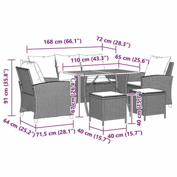 6-tlg. Garten-Sofagarnitur mit Kissen Schwarz Poly Rattan