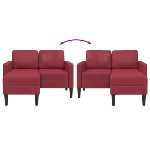 2-Sitzer-Sofa mit Chaiselongue L-Form Weinrot 125 cm Kunstleder