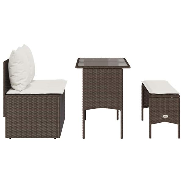 ARDEBO.de - 3-tlg. Garten-Essgruppe mit Kissen Braun Poly Rattan