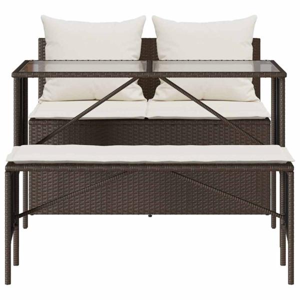 3-tlg. Garten-Essgruppe mit Kissen Braun Poly Rattan