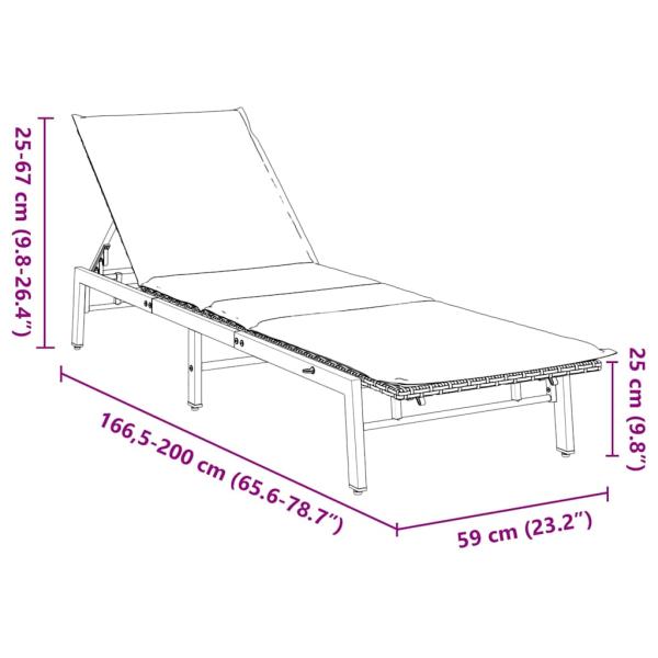 Sonnenliege mit Auflage Schwarz Poly-Rattan