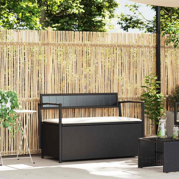 ARDEBO.de - Gartenbank mit Stauraum und Kissen Schwarz Poly Rattan