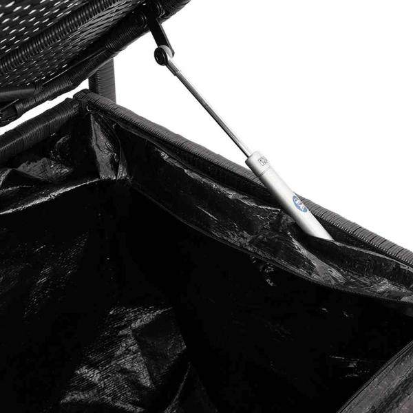 Gartenbank mit Stauraum und Kissen Schwarz Poly Rattan