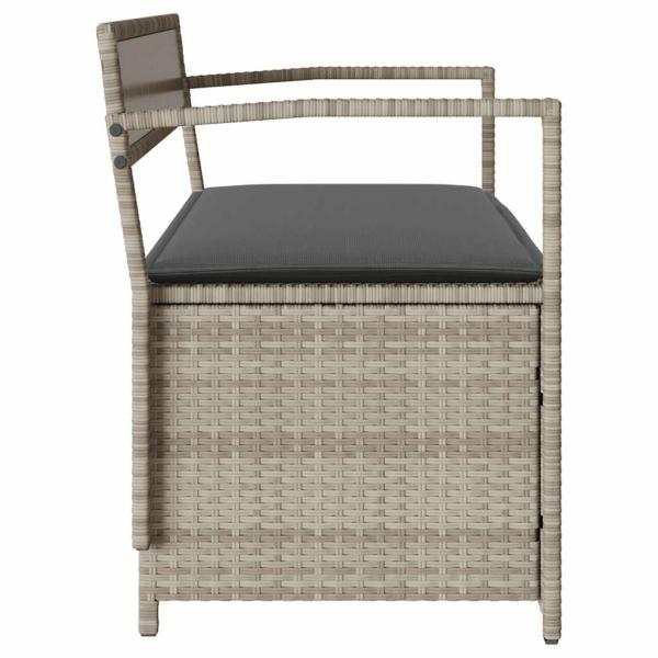 Gartenbank mit Stauraum und Kissen Hellgrau Poly Rattan