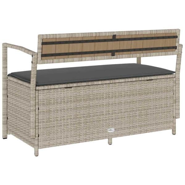 Gartenbank mit Stauraum und Kissen Hellgrau Poly Rattan