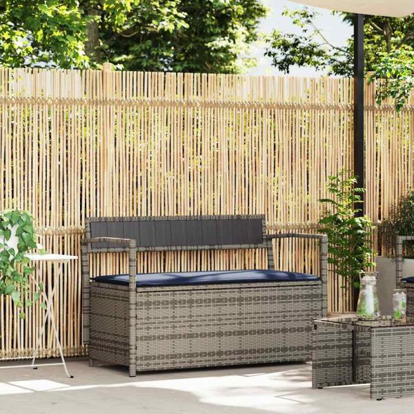 ARDEBO.de - Gartenbank mit Stauraum und Kissen Grau Poly Rattan