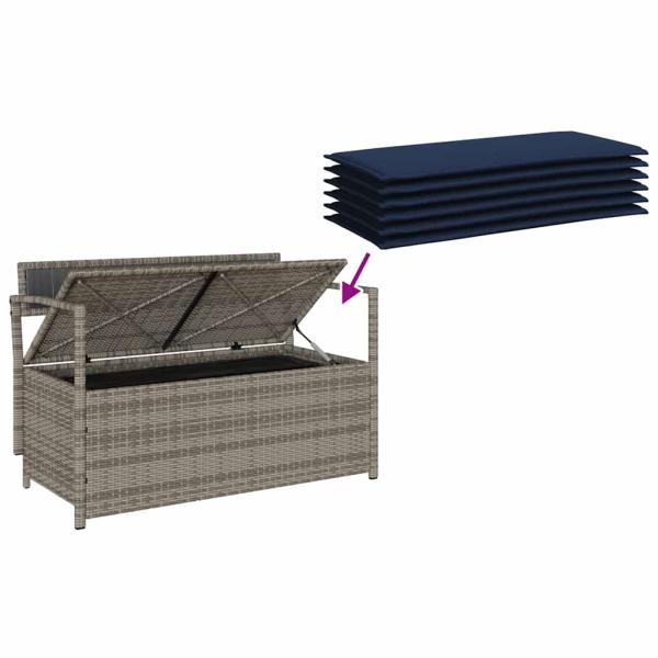 Gartenbank mit Stauraum und Kissen Grau Poly Rattan