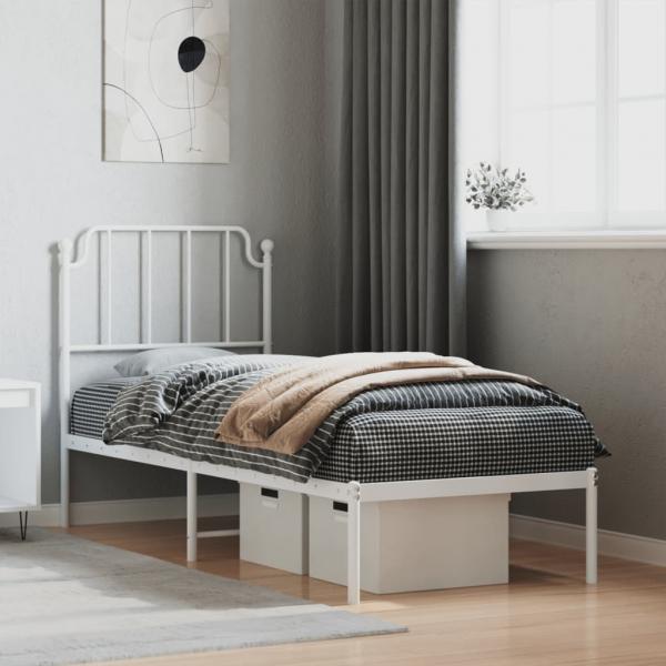 ARDEBO.de - Metallbett ohne Matratze mit Kopfteil Weiß 75x190 cm