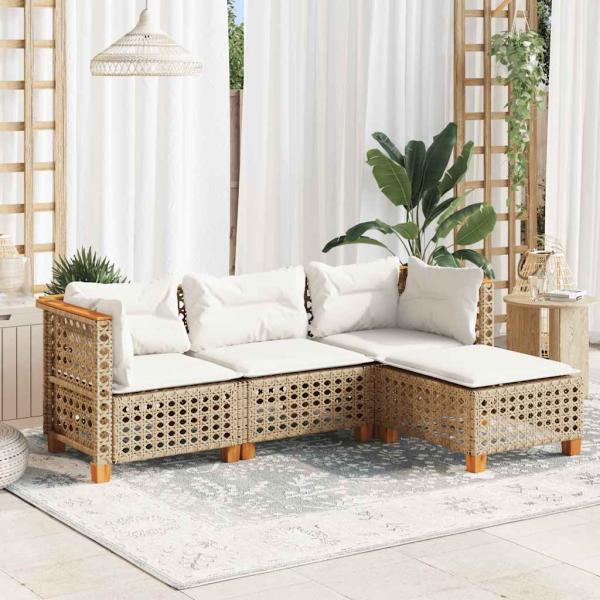 ARDEBO.de - 4-tlg. Garten-Sofagarnitur mit Kissen Beige Poly Rattan